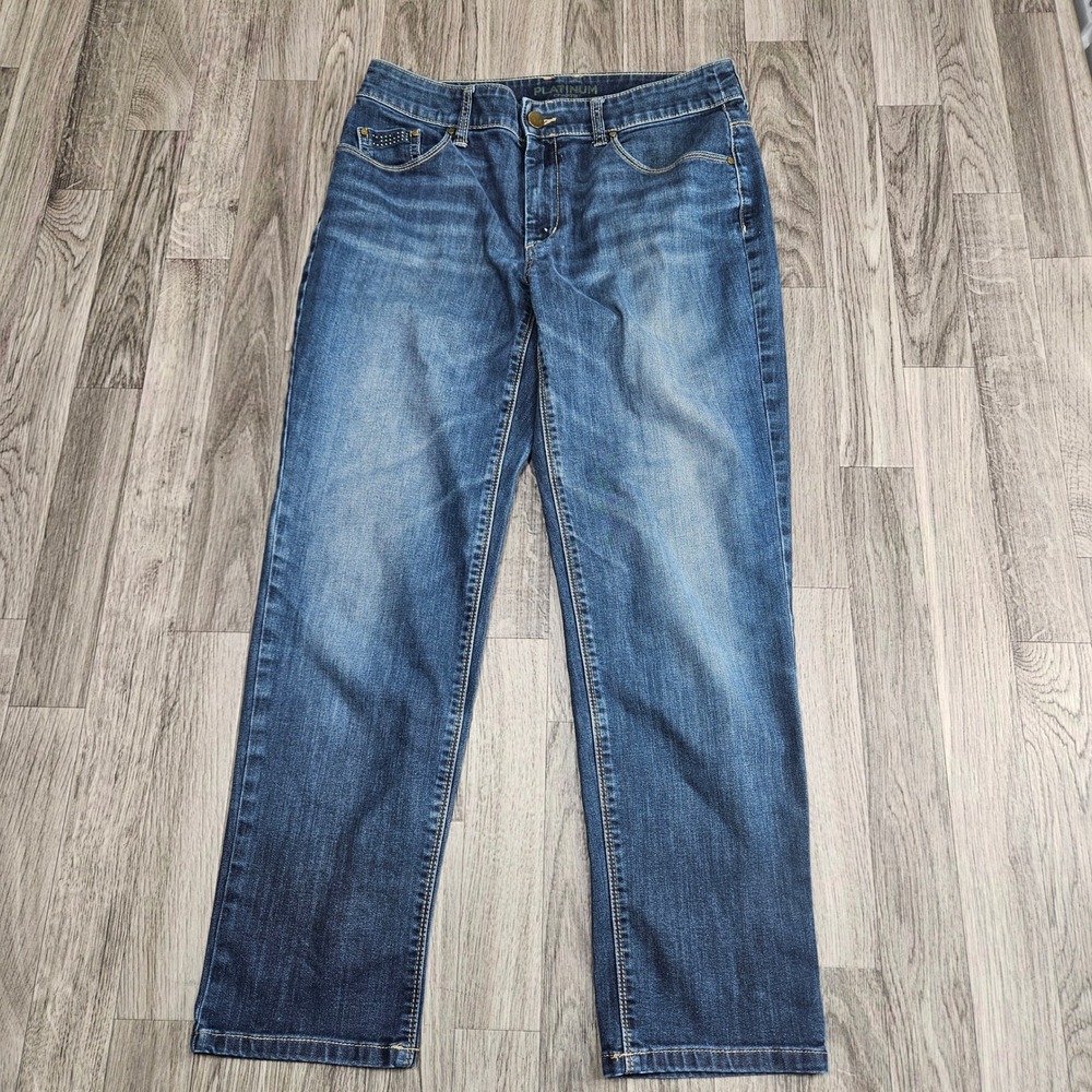 Chico's Platinum Ultimate Fit Jeans Women 0.5 Regular Blue Medium Wash Studded